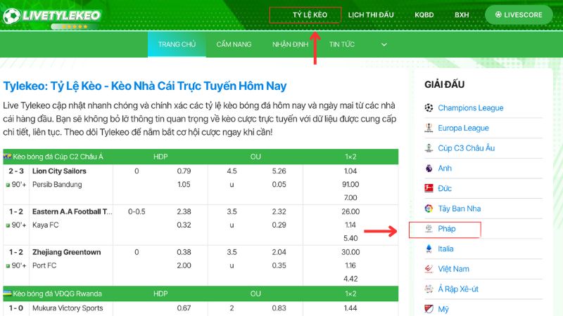 Hướng dẫn cách xem kèo bóng đá Pháp trên Livetylekeo