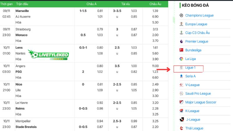 Hướng dẫn cách xem tỷ kèo bóng đá Ligue 1